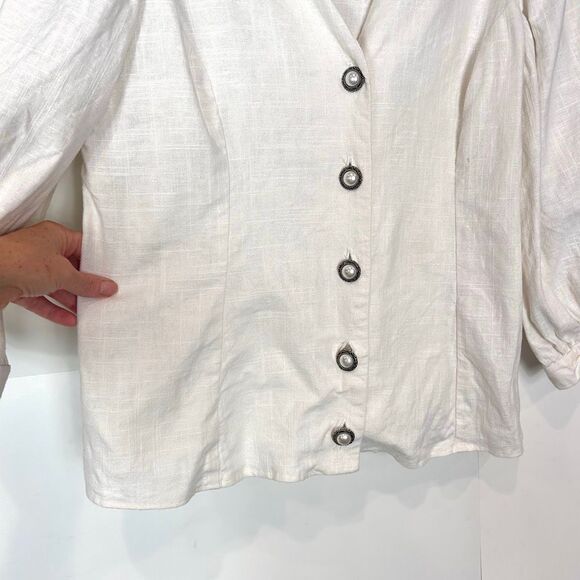 Sonja Wilson Blouse Jacket Women Large White V-Neck Button Up Pearl Button Puff - Picture 9 of 16